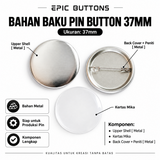 Bahan Baku Badge Pin 37mm Set Lengkap Metal Mika Peniti untuk Usaha Custom Pin